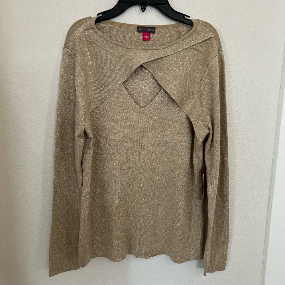 New Vince Camuto Cutout Gold Metallic Sweater Women's size L
